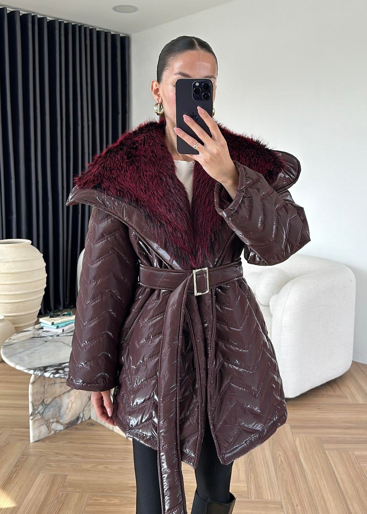 Rugan Kürk Detaylı Mont BORDO